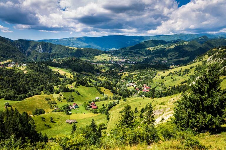 Epic Panoramic Pass Over Rolling Carpathian Gorges