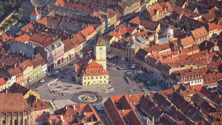 Aerial Flight Over Transylvania roofs