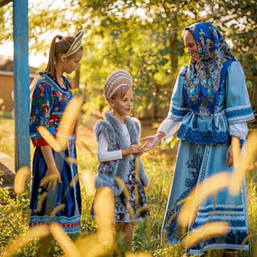 ROMANIA, DANUBE DELTA, AUGUST 2019: People of the Danube Delta, Romania. Lipovens woman in traditional costumes